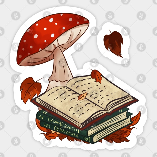 Vintage books and mushroom Sticker by Doya